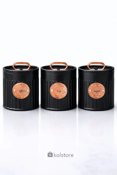 סט תה קפה סוכר פח צבע שחור גולד רוז