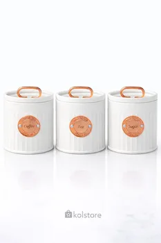 סט תה קפה סוכר פח צבע לבן גולד רוז