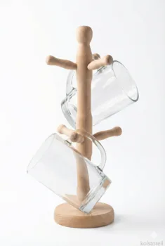 מעמד עץ לכוסות רטרו תוצרת פולין